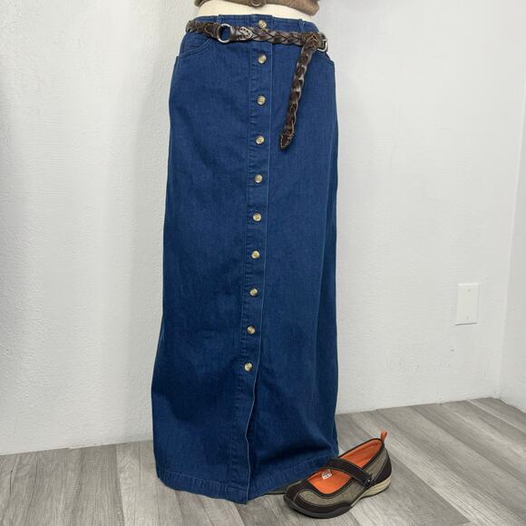 Vintage Talbots Button Front Denim Maxi/Midi Skirt - Picture 1 of 6